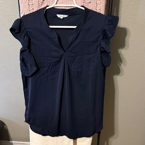 Amaryllis Navy Ruffle Sleeve Blouse